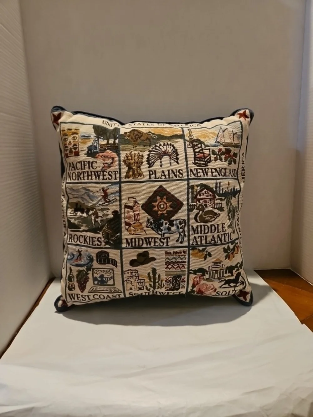 Regional U.S. Map Tapestry Accent Pillow - Multi Beige